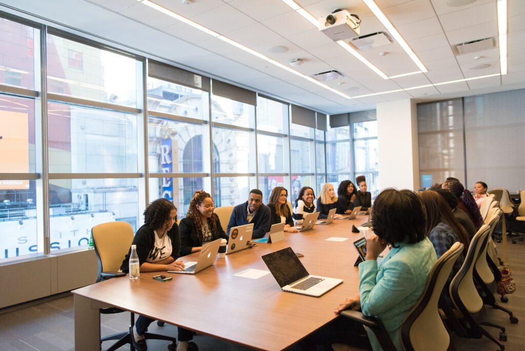 Group of people hold a meeting